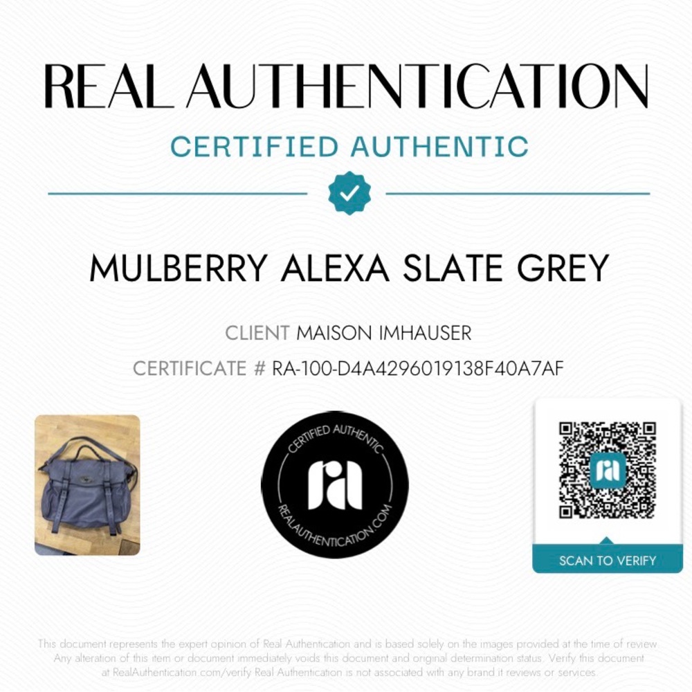 Mulberry Alexa Regular Slate Gray Lilac Leather Gunmetal Authenticated COA - Picture 14 of 16